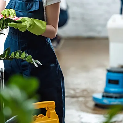 Cleaning crew working in a commercial office