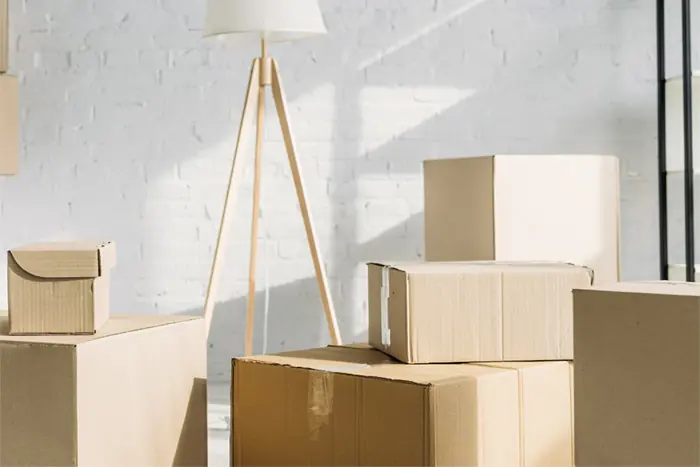 Stacked boxes for moving out of a home